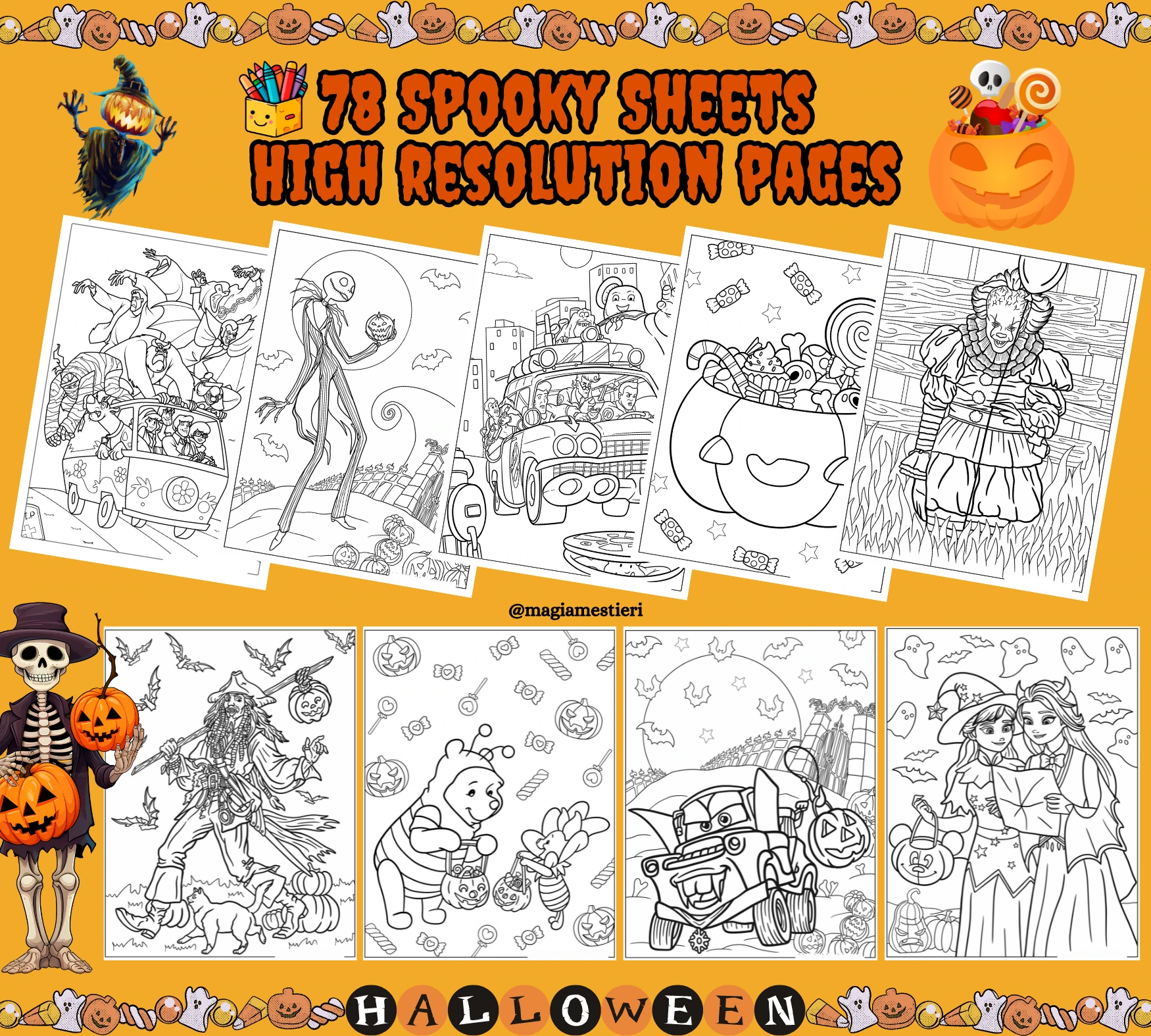 Cartoon Halloween Coloring Bundle
