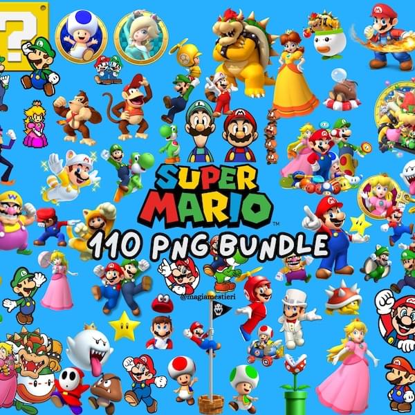 Super Mario PNG 110 Bundle, Digital Art, Mario PNG, Clipart Mario, Cricut & Silhouette, Super Mario SVG, Instant Download, Birthday Party