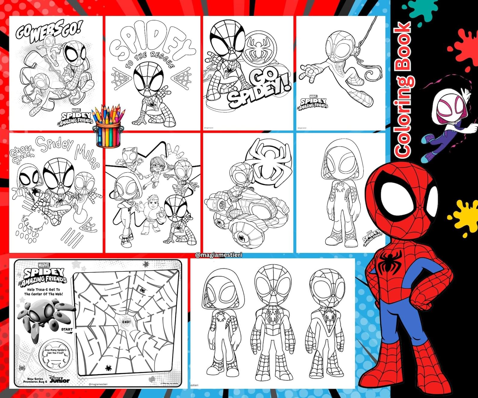 Spidey & his Amazing Friends Coloring Pages, 35 Sheets, Printable Superhero Pages, Coloring Book, Digital Art, Spidey Party Activity, Spidey